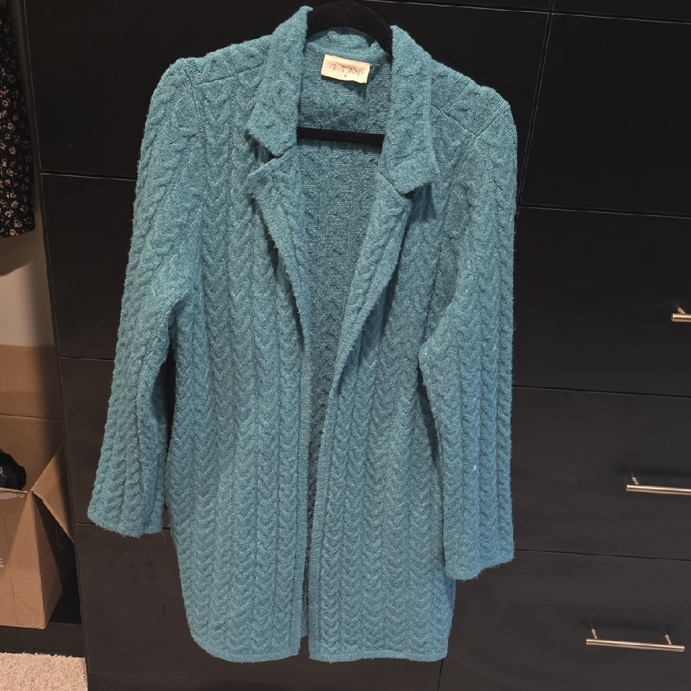 Teal Cable Knit Women's Sweater Cardigan - Brand: 78 & Sunny